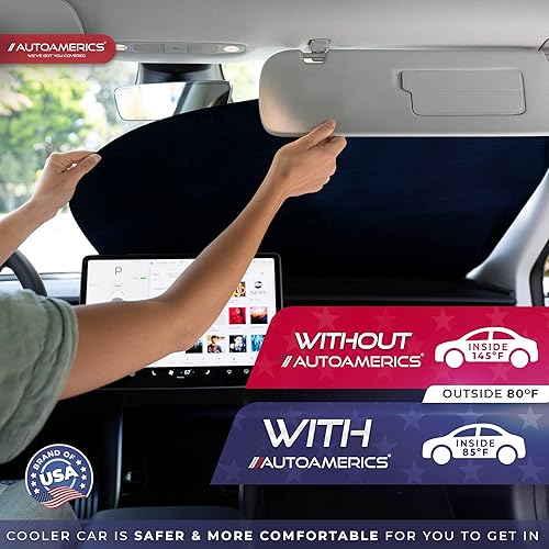Miniatura 8 de Autoamerics Parasol plegable para parabrisas de 2 piezas, color azul metálico, plegable, para la mayoría de automóviles, SUV, camiones, bloqueador