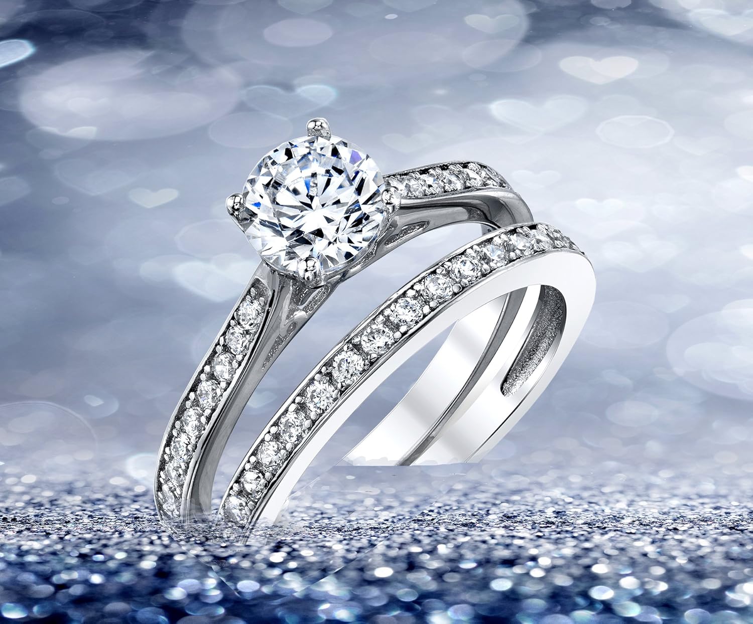 Metal Masters Co. Cubic Zirconia Wedding Band Engagement Anniversary Solitaire Ring Bridal Sets 925 Sterling Silver