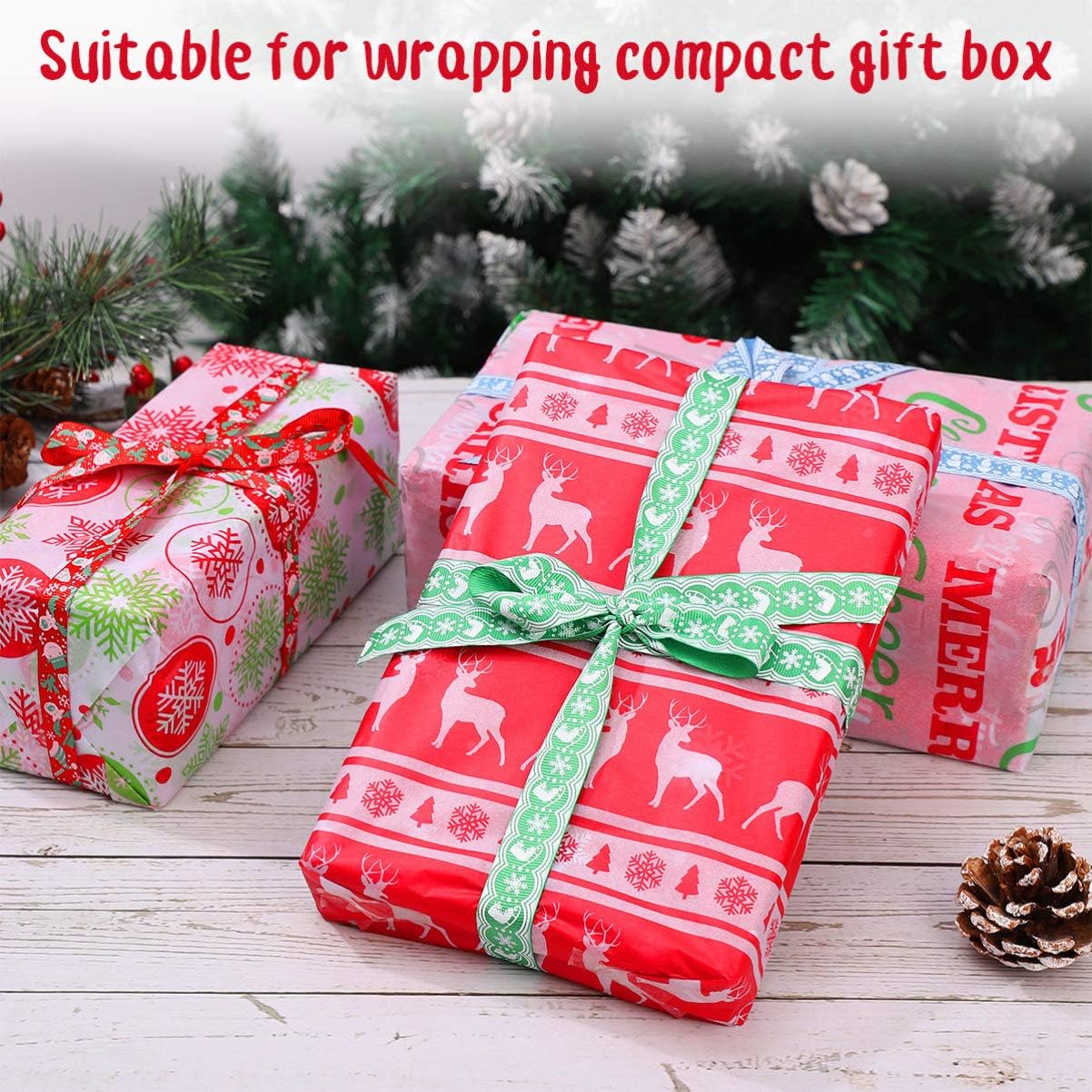 Yardwe Christmas Tissue Paper - 150 Sheets Gift Wrapping Paper for Christmas Gift Wrapping Boxes DIY Crafts and Party Decorations, 20X20 Inch (10 Patterns)