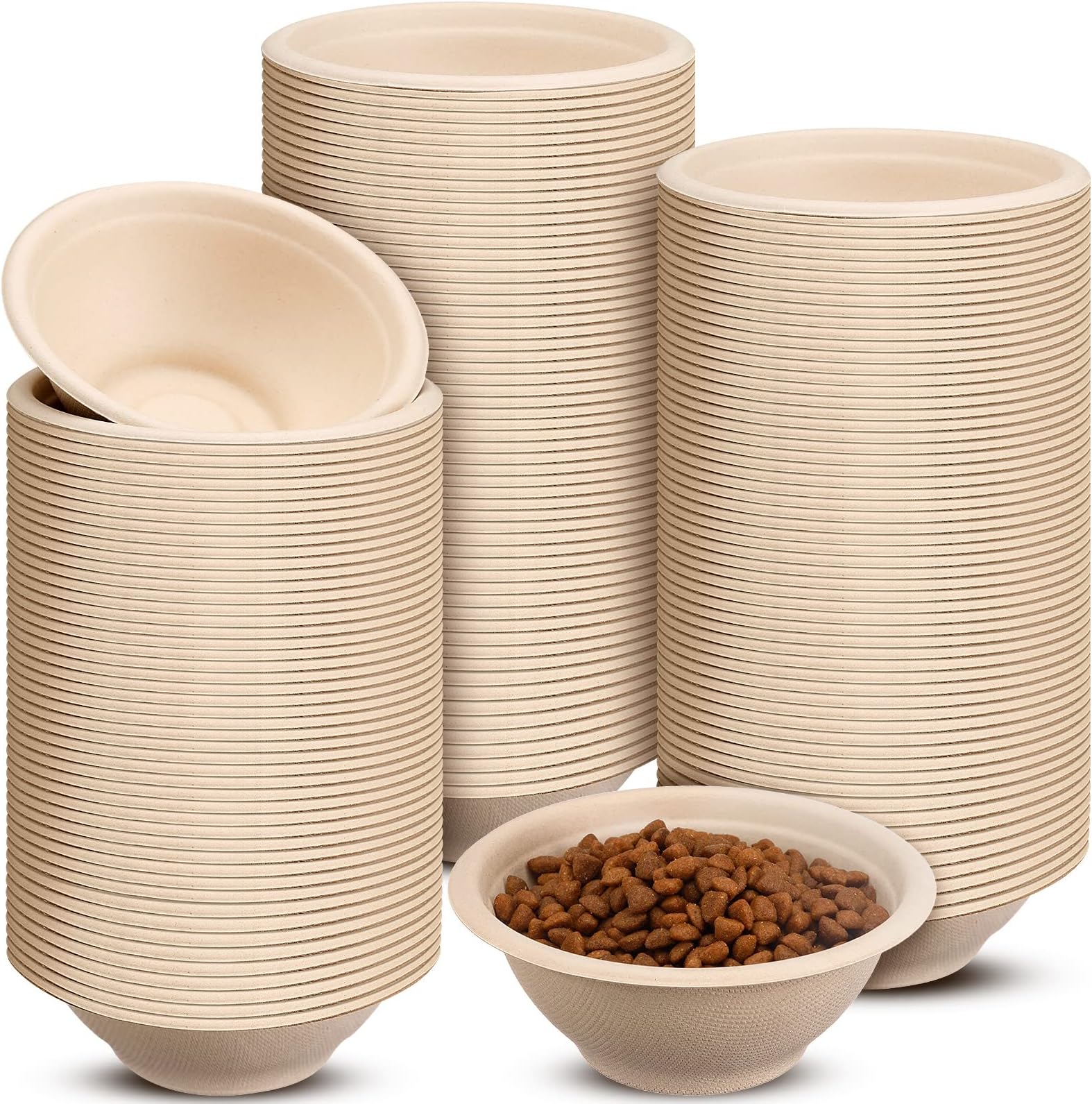 Thenshop 200 Pcs Disposable Pet Bowls Dog Food Bowls Travel Cat Bowls Bulk for Small Dogs Puppy Cat Food Dish Safe Paper Bowls 8 oz Container for Outdoor Small Animal Feeding and Watering Supplies