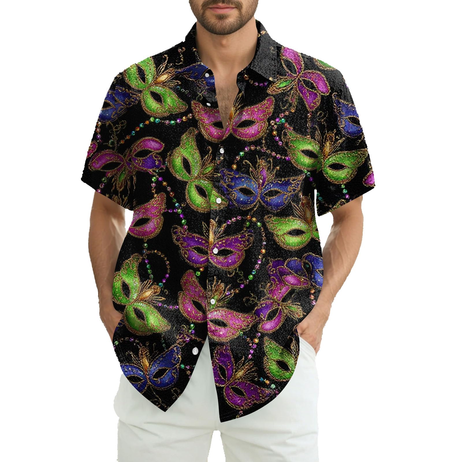 Bowling Shirts for Men Short Sleeve Regular Fit Summer Beach Casual Button Down Shirt, S-5XL