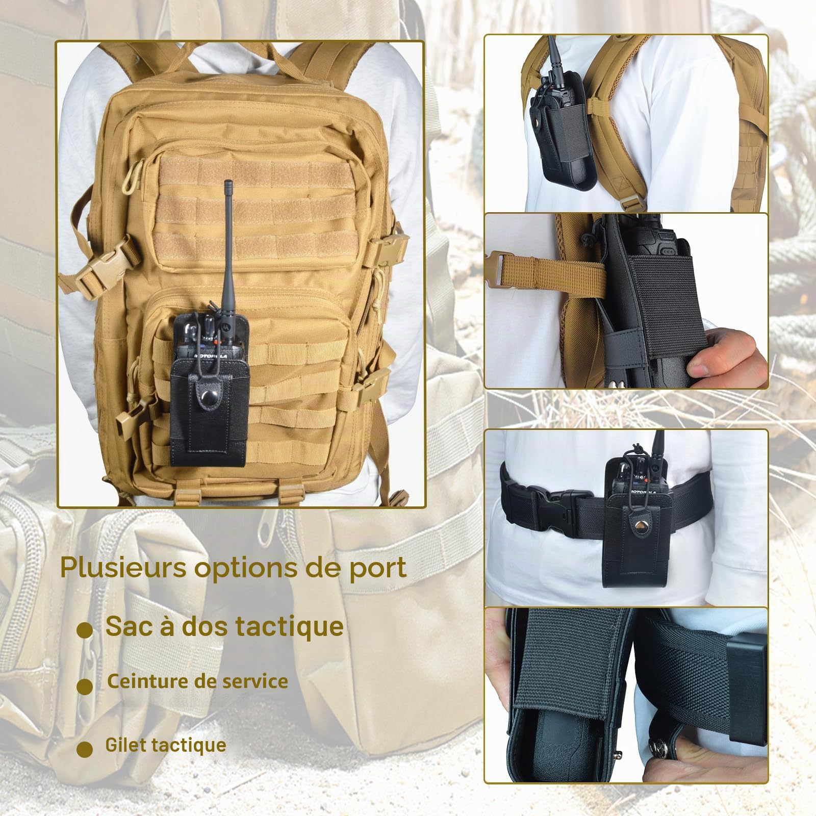 UAYESOK Pochette pour Talkie-Walkie,Porte Radio Molle Tactique, étui Cuir Radio Réglable pour Gilet pour Baofeng Kenwood President Icom Midland Yaesu Motorola DP1400 CP040 GP88 DP4400