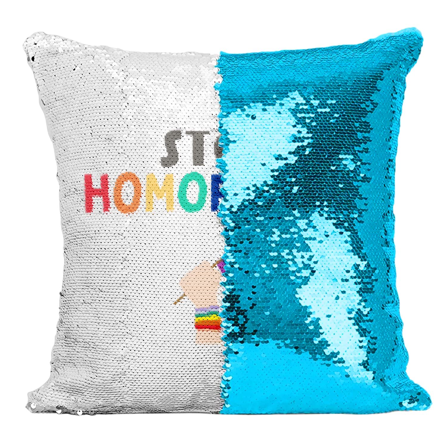 Coussin Sequin Turquoise Pride LGBTQ+ pour un Salon Engagé et Moderne