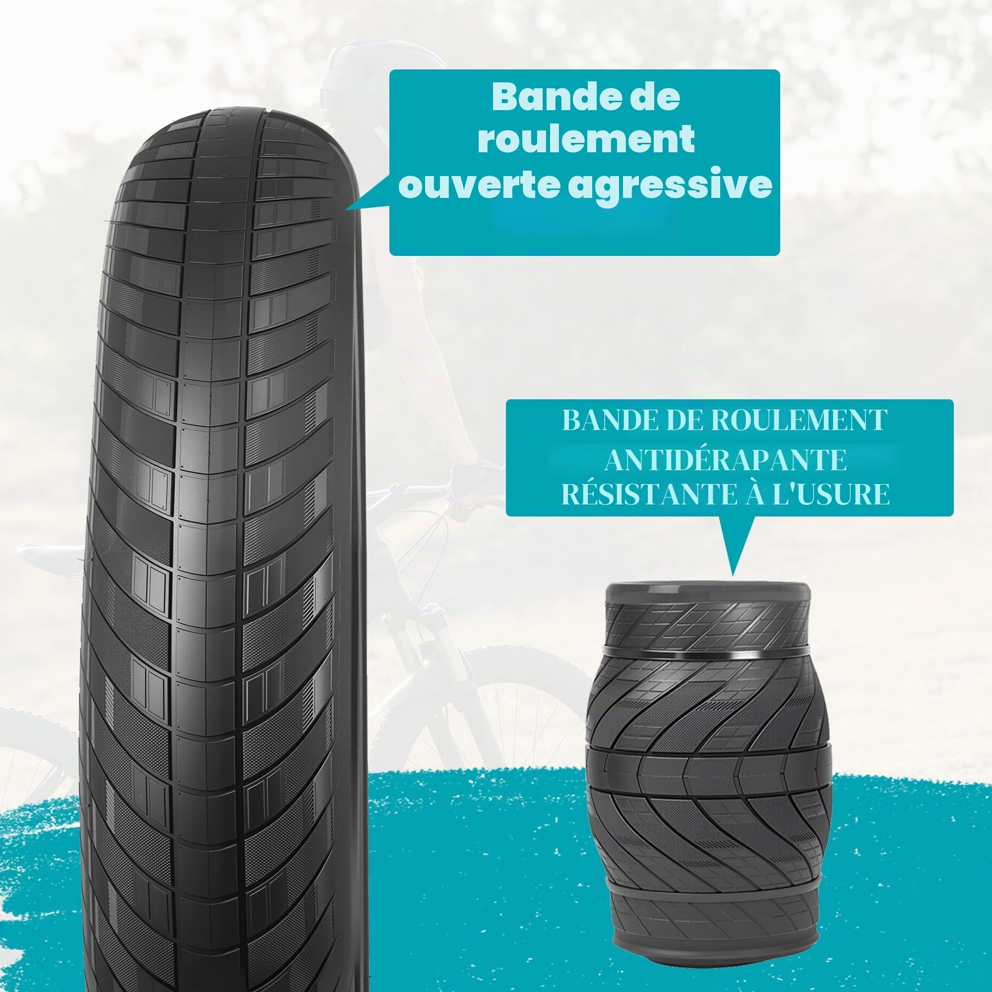 ZUKKA Pneu de vélo 20/24/26" Fat Tire 20/24/26 x 3,0 Pouces pour vélo électrique, VTT, vélo de Montagne, Pneu de Neige Heavy Duty Haute Performance résistant à l'usure