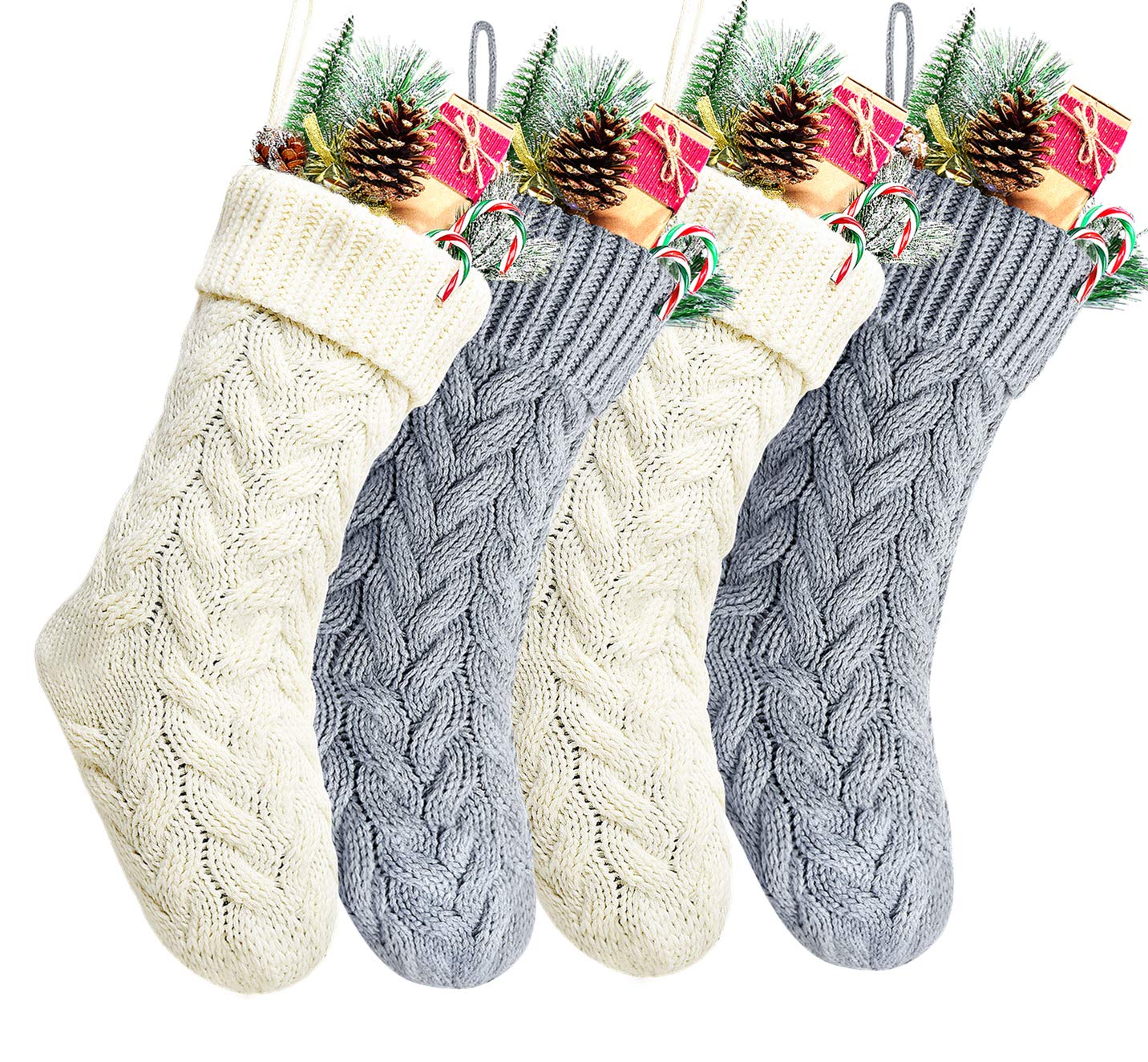 Kunyida 18" Gray and Ivory Knit Christmas Stockings,4 Pack