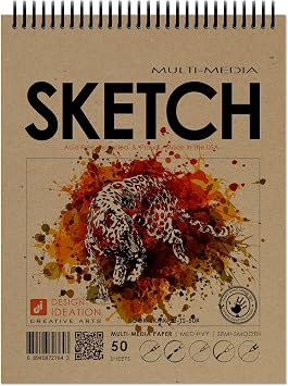Design Ideation Multi-Media Sketch Book. Spiral Bound, Heavy Paper Sketchbook for Pencil, Ink, Marker, Charcoal and Watercolor Paints. Great for Art, Design and Education. 8.5" x 11"