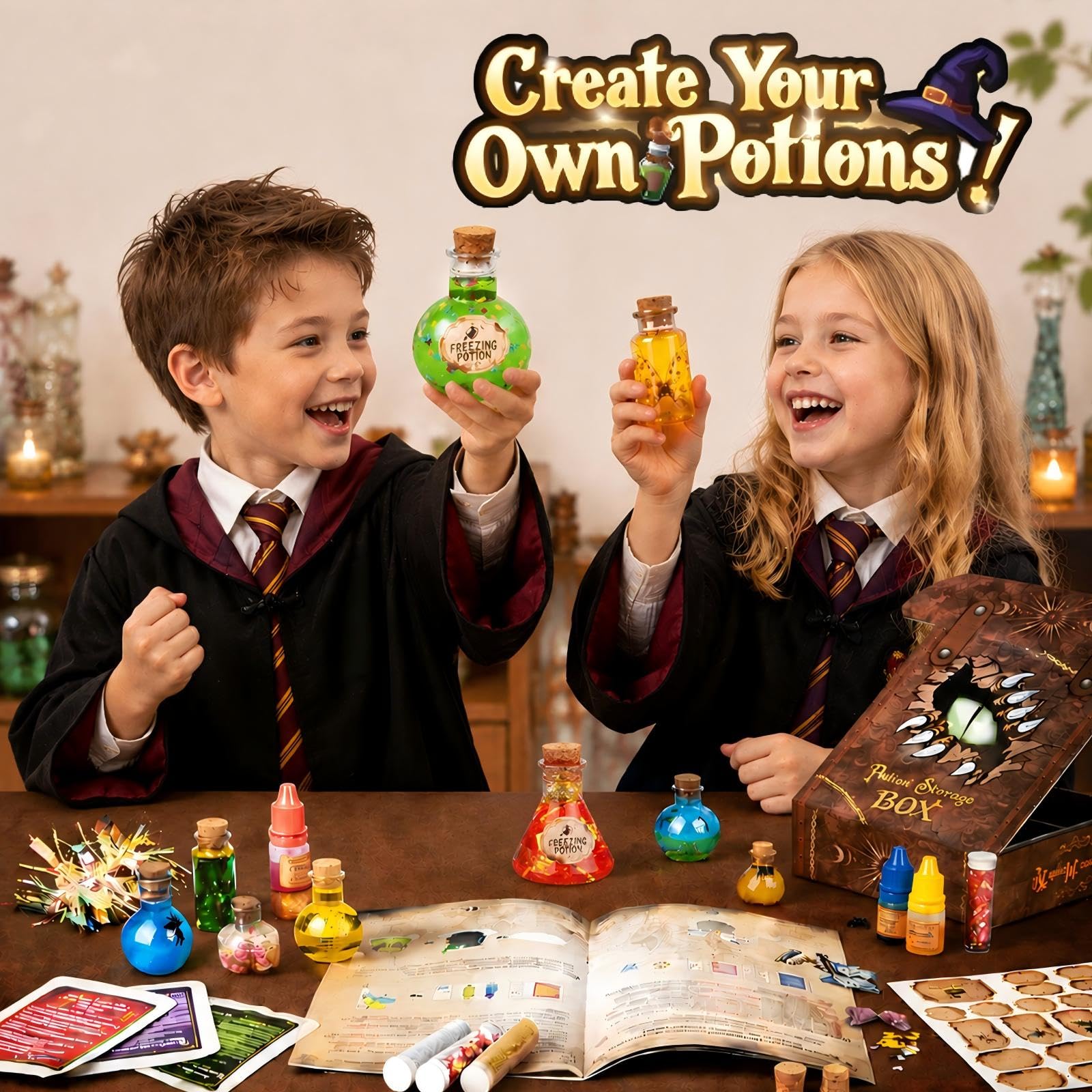 Mostof Kit di pozioni da mago per bambini, miscela 20+ pozioni magiche da fata con calderone magico, giocattolo creativo regalo di compleanno