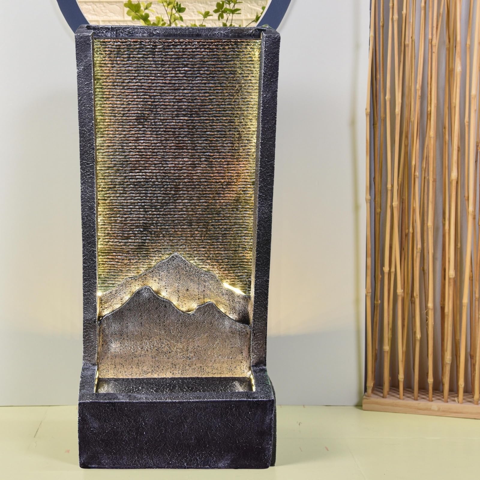 Zen Light SCFR21MM Außen- und Innenbrunnen Wasserwand Relief Mountain, 46cm x 35cm x 100cm, Schwarz