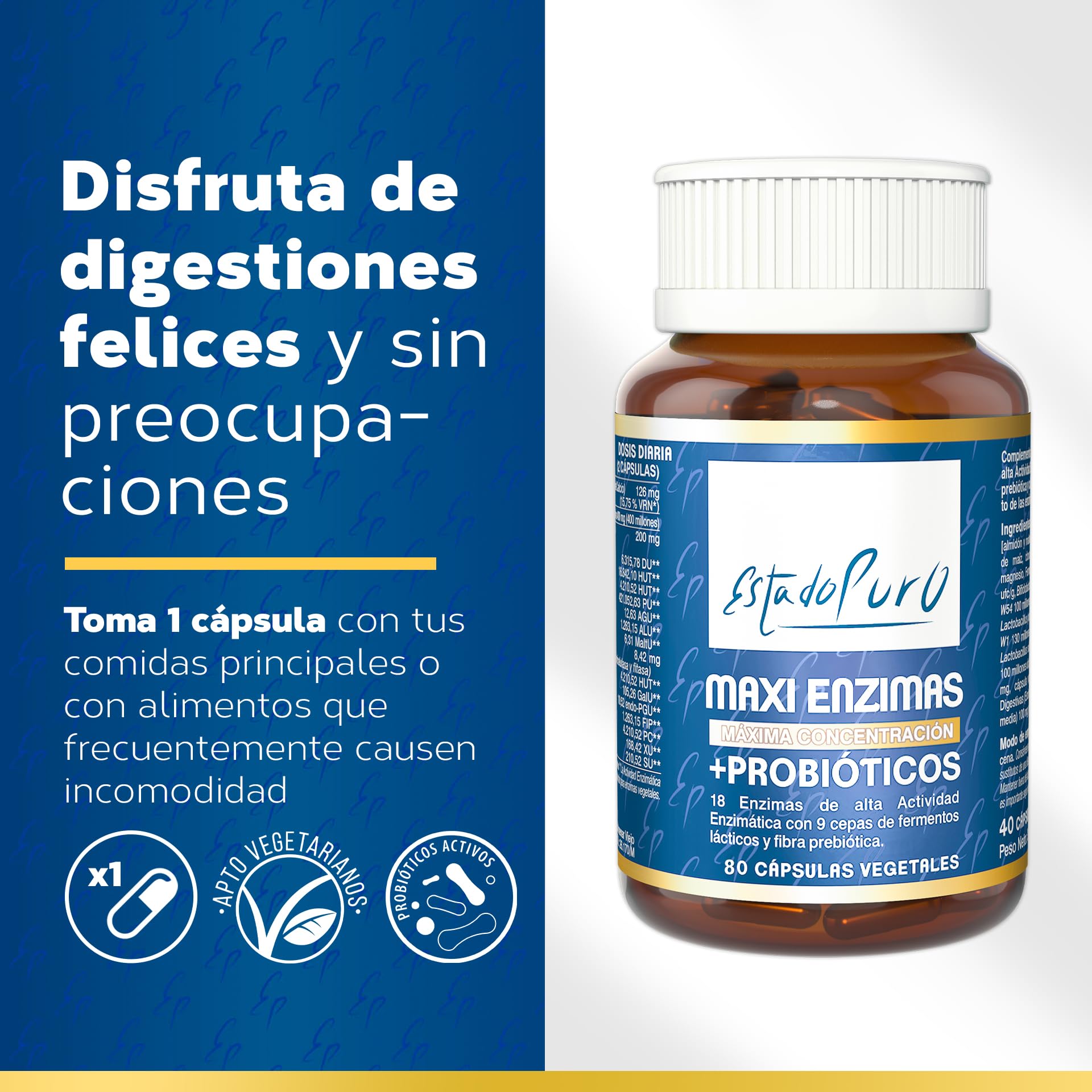 Enzimas Digestivas Estado Puro | 18 Enzimas Digestivas con Probióticos + Prebióticos | Mejora la digestión y la Absorción de Nutrientes | Sin Gluten | 80 Cápsulas Vegetales | TONGIL