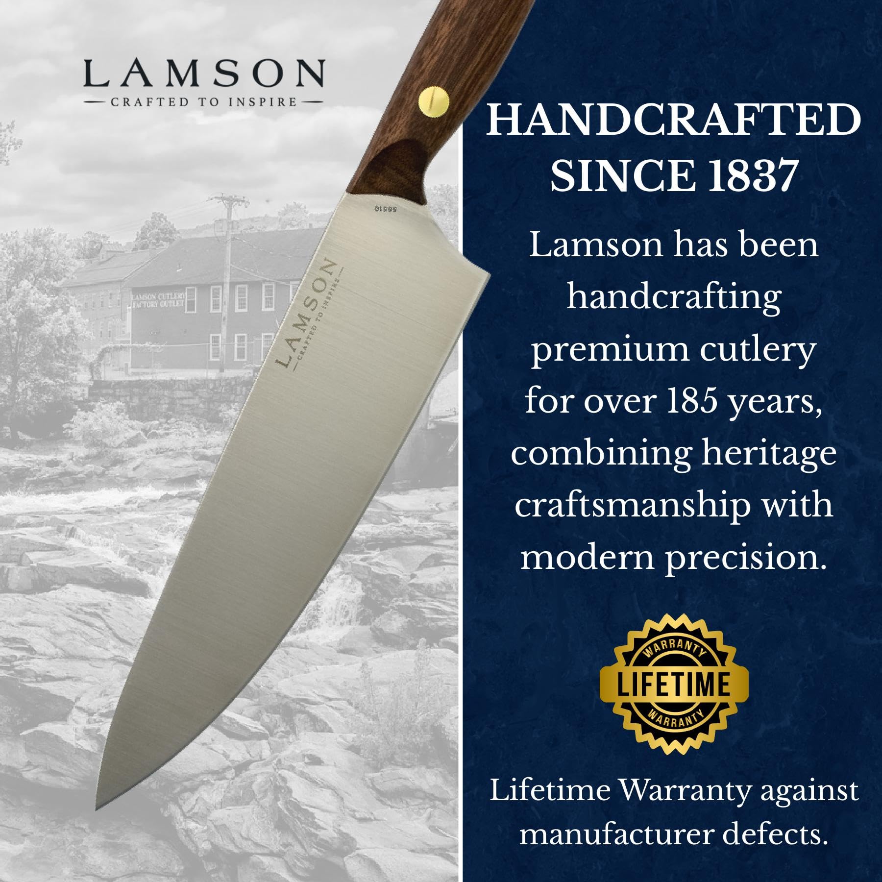 Lamson Vintage 8 In Chef's Knife, Walnut Handle, Double Riveted — Amazon image 4