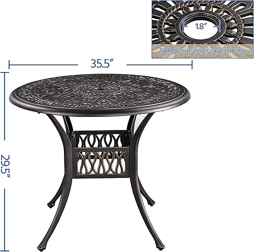 Miniatura 3 de Yaheetech Mesa bistró de patio con agujero para paraguas, muebles de exterior, mesa de comedor de aluminio para jardín, patio trasero, porche, balcón