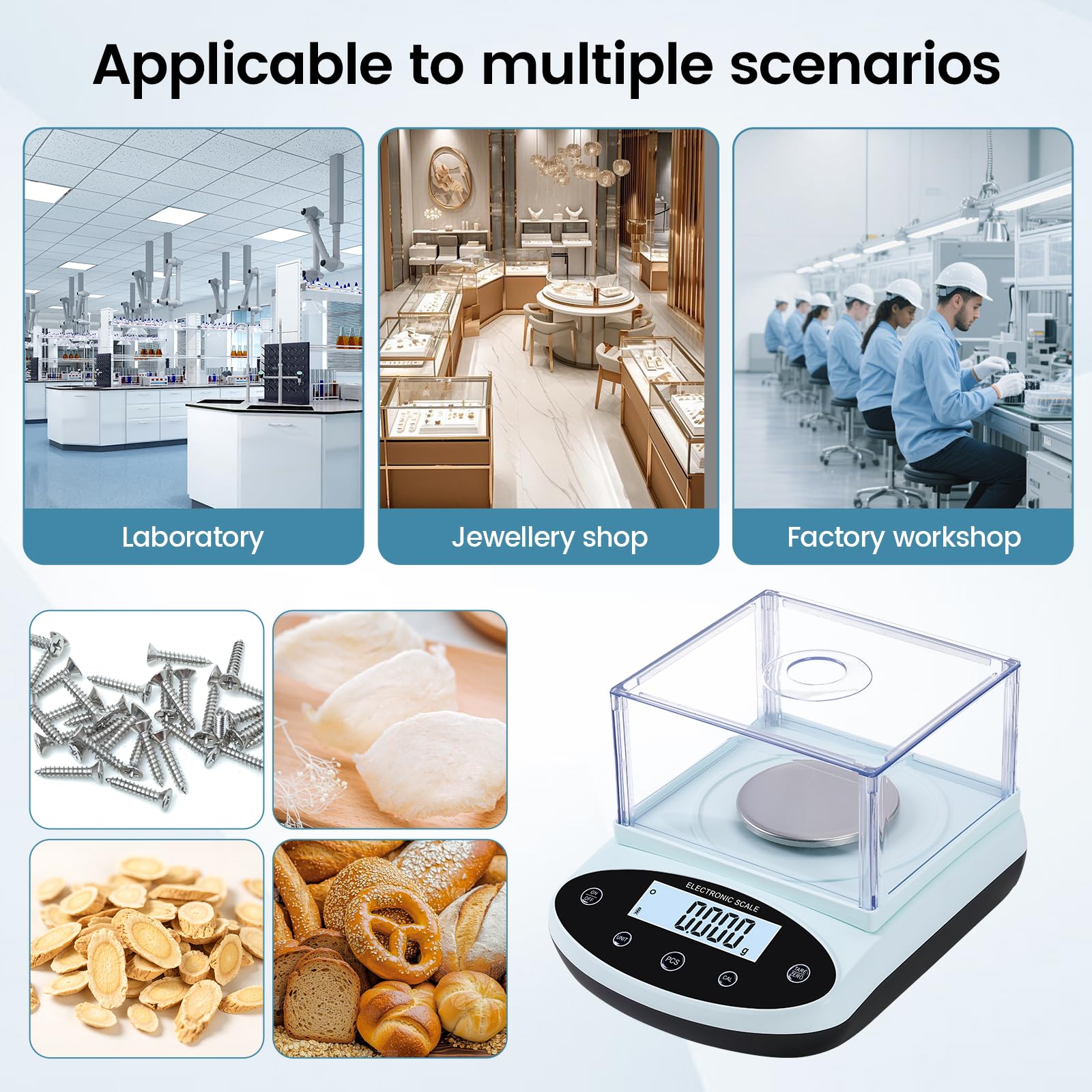 Bilancia digitale da laboratorio, 500 g x 0,001 g, bilancia analitica, precisione 0,001 g, bilancia scientifica di precisione con parabrezza per laboratorio di chimica dei gioielli