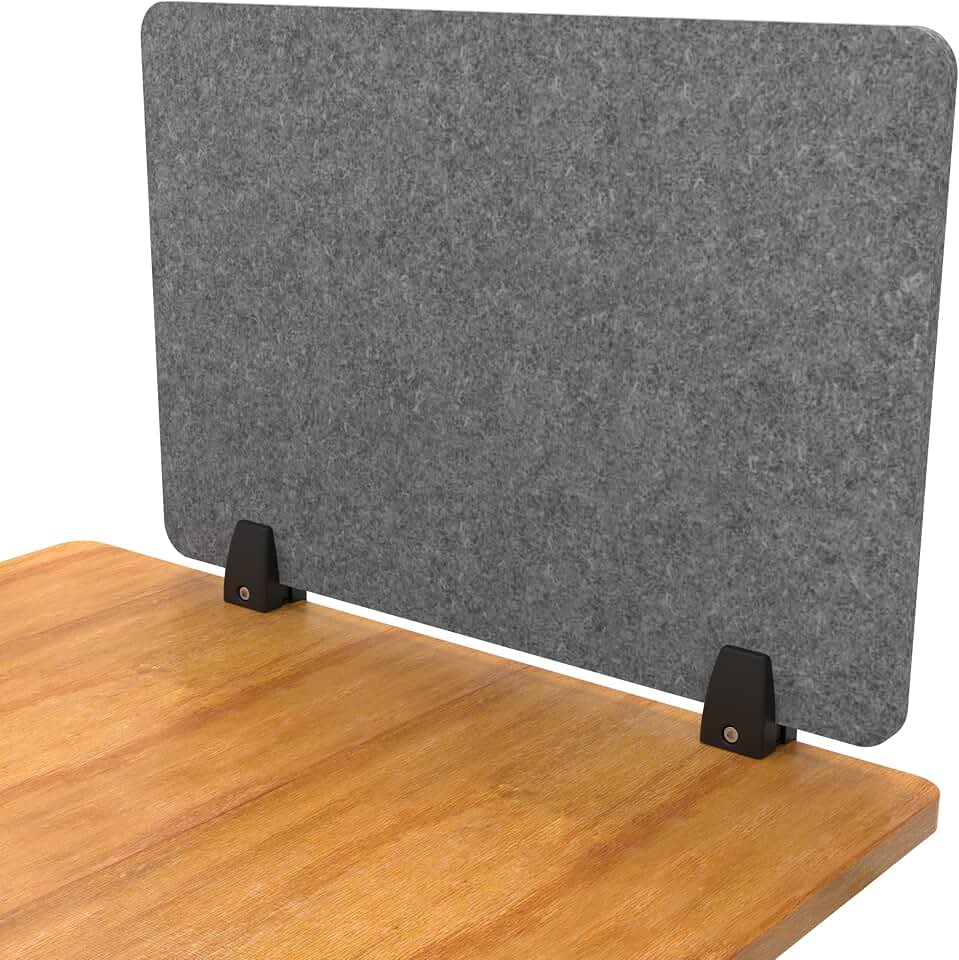 ReFocus Raw Clamp-On Acoustic Desk Divider, Noise-Reducing PET Privacy Panel for Offices, Sound-Dampening Desk Partition for Focused Work, Easy Installation Workspace Divider (24" × 16", Castle Gray)