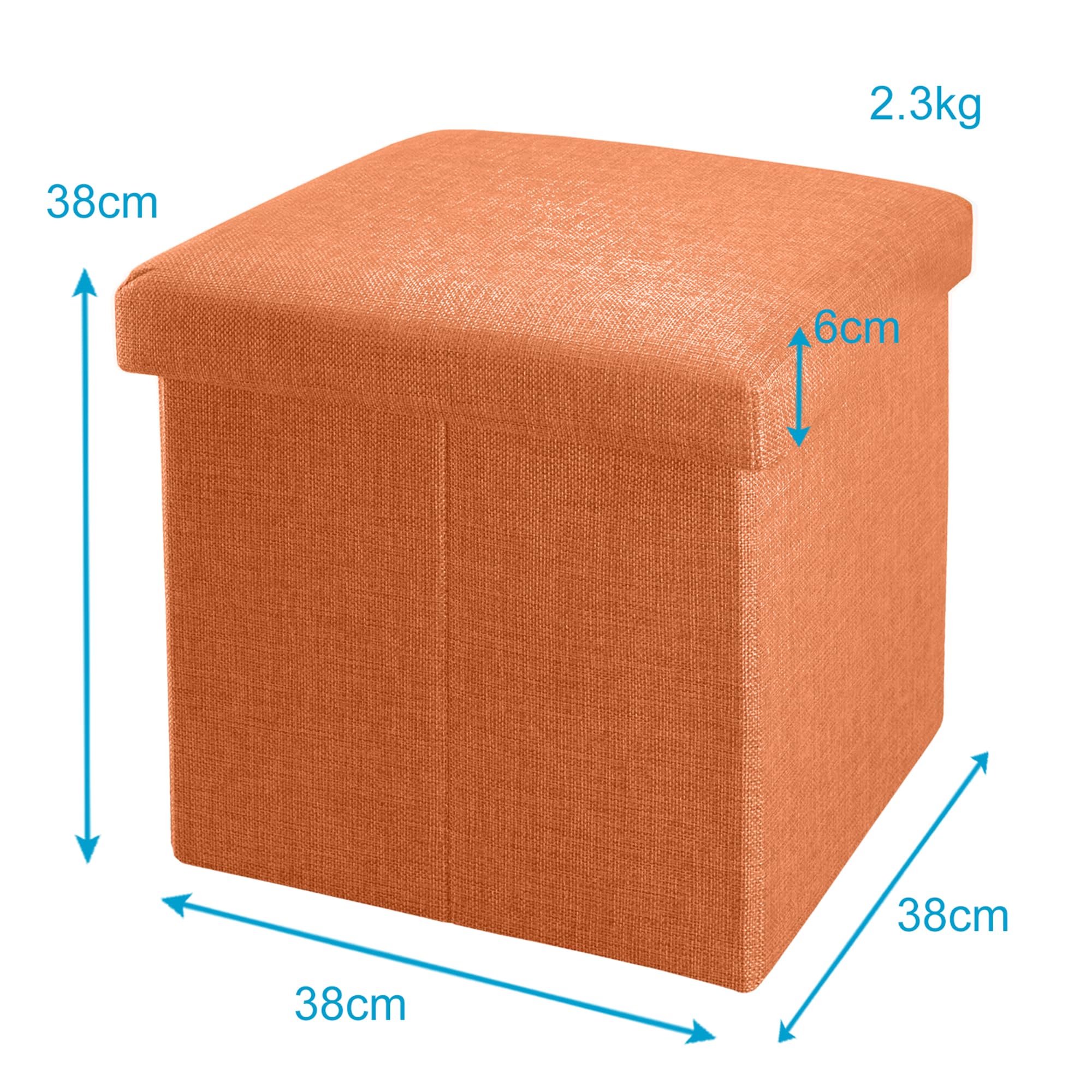 INTIRILIFE Pouf Pieghevole 38x38x38 cm in Orange MANDARINI - Cassapanca Cubo Contenitore Imbottito de Tessuto a l'Ottica Lino con Coperchio - Ottomane Poggapiedi Sgabello Panca Poltrona