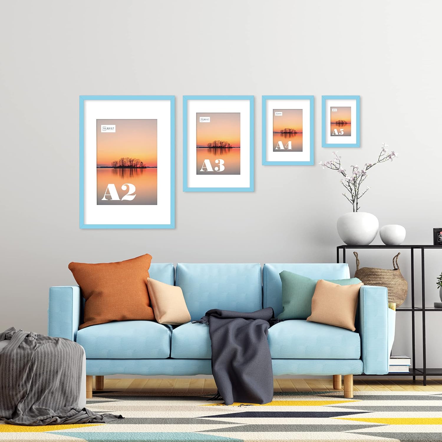 Buy A3 Light Blue Picture Frame With White Mount for A4 (21 x 29.7cm 8