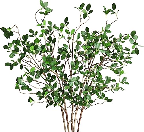 Miniatura 7 de Htmeing Eucalytus artificiales ramas verdes imitación ficus ramita casa oficina tienda decoración (2 piezas)