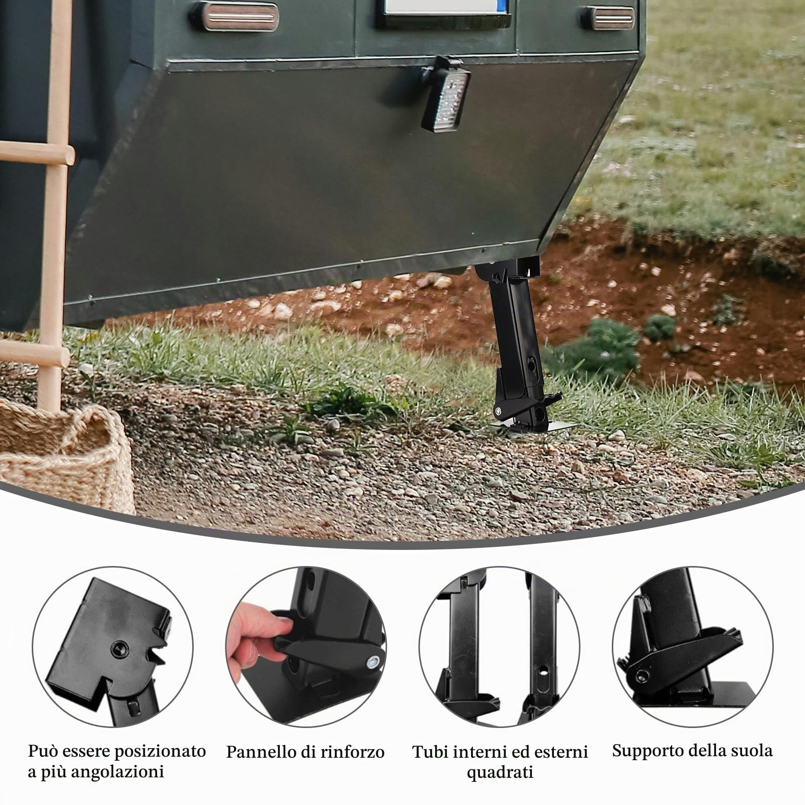 Stabilizzatore per Rimorchio, Martinetto Stabilizzatore per Camper 2Pezzi | Supporto da 650 Libbre, Capacità di Carico di 1000 Libbre, Supporto Parcheggio Martinetto Girevole Telescopico