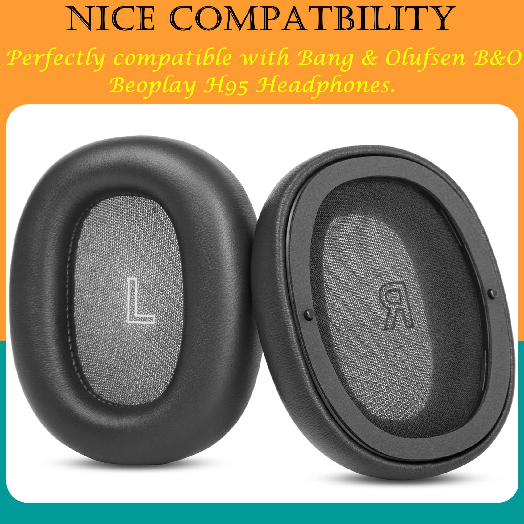 Almohadillas de repuesto compatibles con auriculares Bang & Olufsen B&O Beoplay H95 de espuma viscoelástica de piel de oveja, color negro