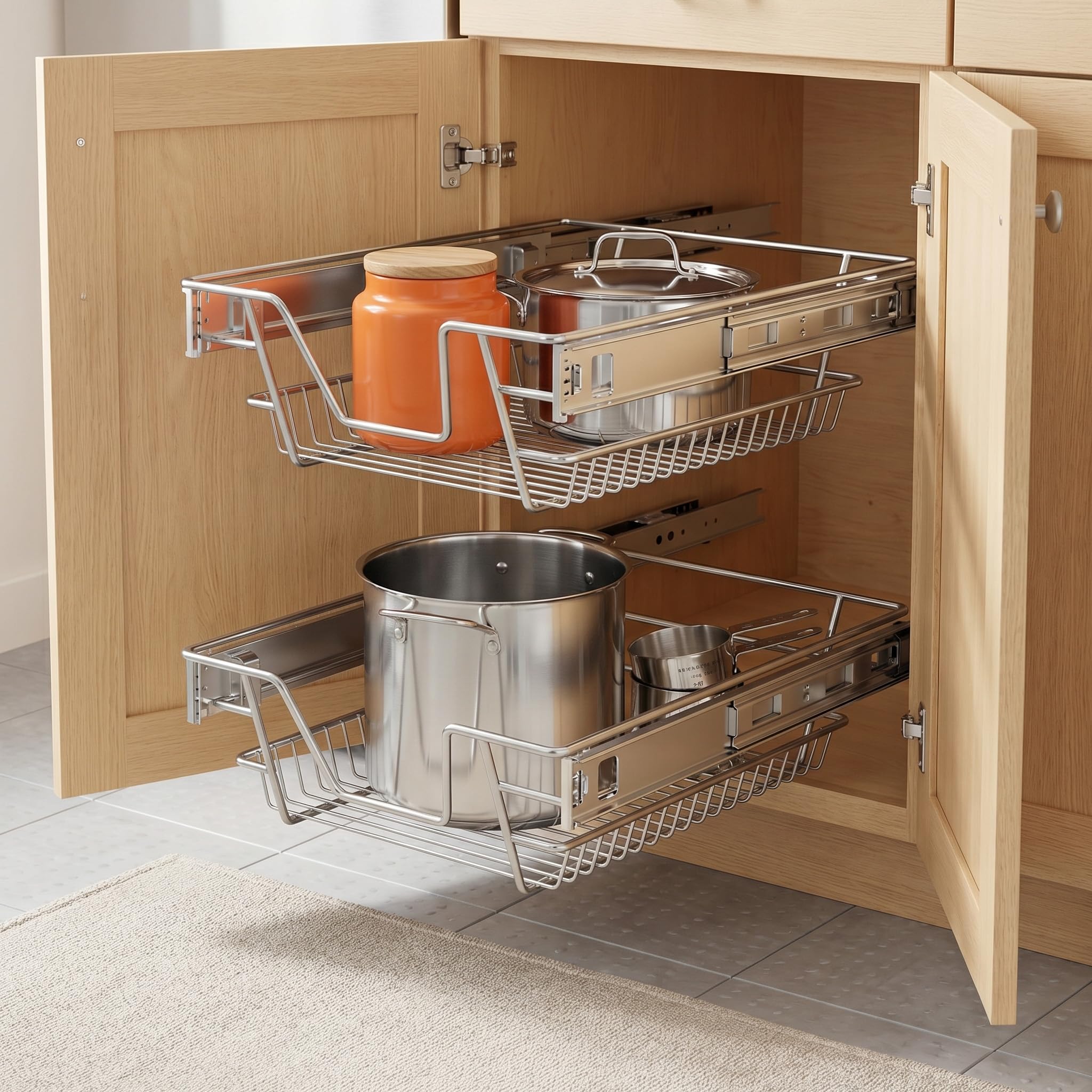 UISEBRT Teleskopschublade Küchenschrankauszug,Küchenschublade Schubladeneinsatz Vollauszug für 27cm (Innenbreite) / 30cm (Außenbreite) Schrankbreite,Belastbar bis 20kg, Silber 4er Set