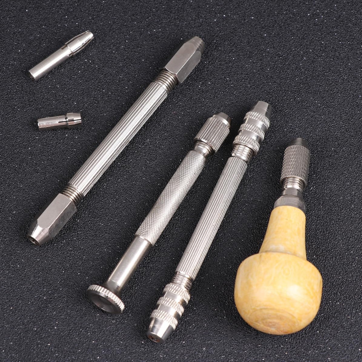 Alipis 4pcs Hand Drill Set with Single Head and Double Head Alloy Steel and Wooden Pin Vises for Wood and Plastic Drilling, Good Holding Touch and Hole Punching Tool for Home and Craft
