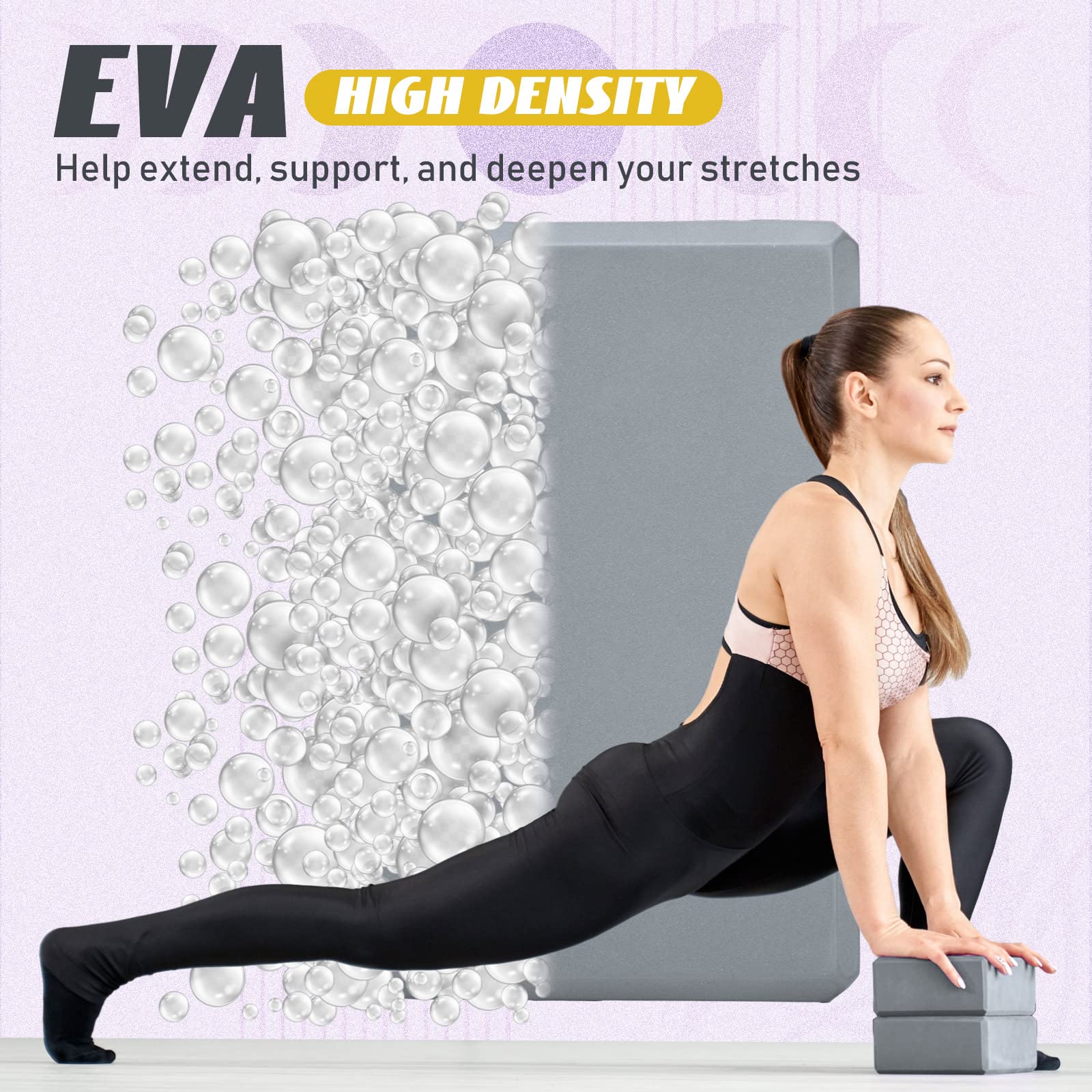 Wettarn 6 Pack Yoga Blocks Bulk 9 x 6 x 4 Inch Eva Foam Lightweight Yoga Bricks Non Slip Supportive for Yoga Pilates Stretching Meditation Yoga Prop Accessories for Women Men Yoga Beginners