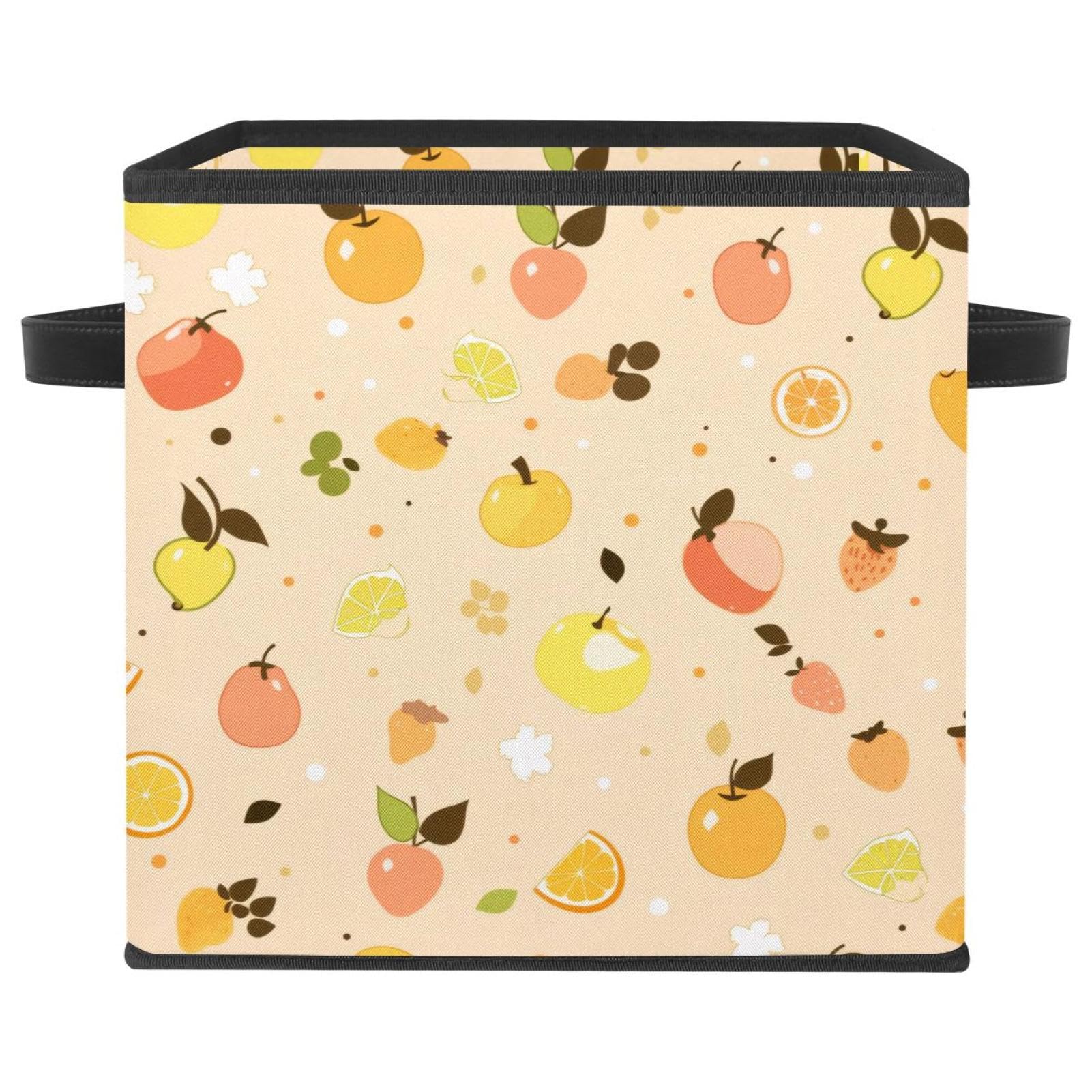 Boîte de rangement pliable de luxe avec poignées en cuir et motif fruits jaunes