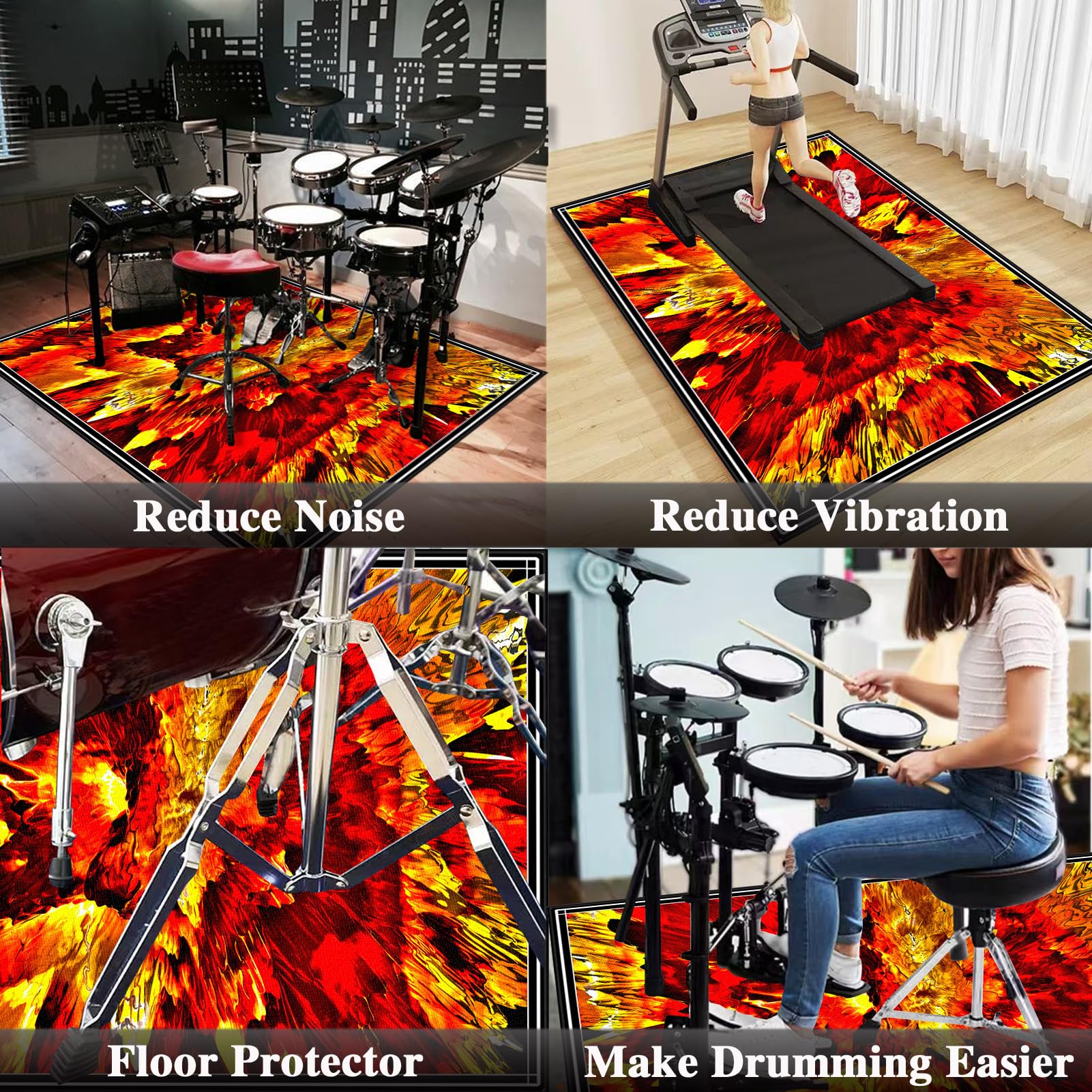 Tapis Batterie Tapis Insonorisé Tapis de Tambour Tapis de Batterie électronique Non Glissants pour Kits De Batterie électronique Grosse Caisse Caisse Claire Et Autres Jeux De Bases 160 x 140 cm