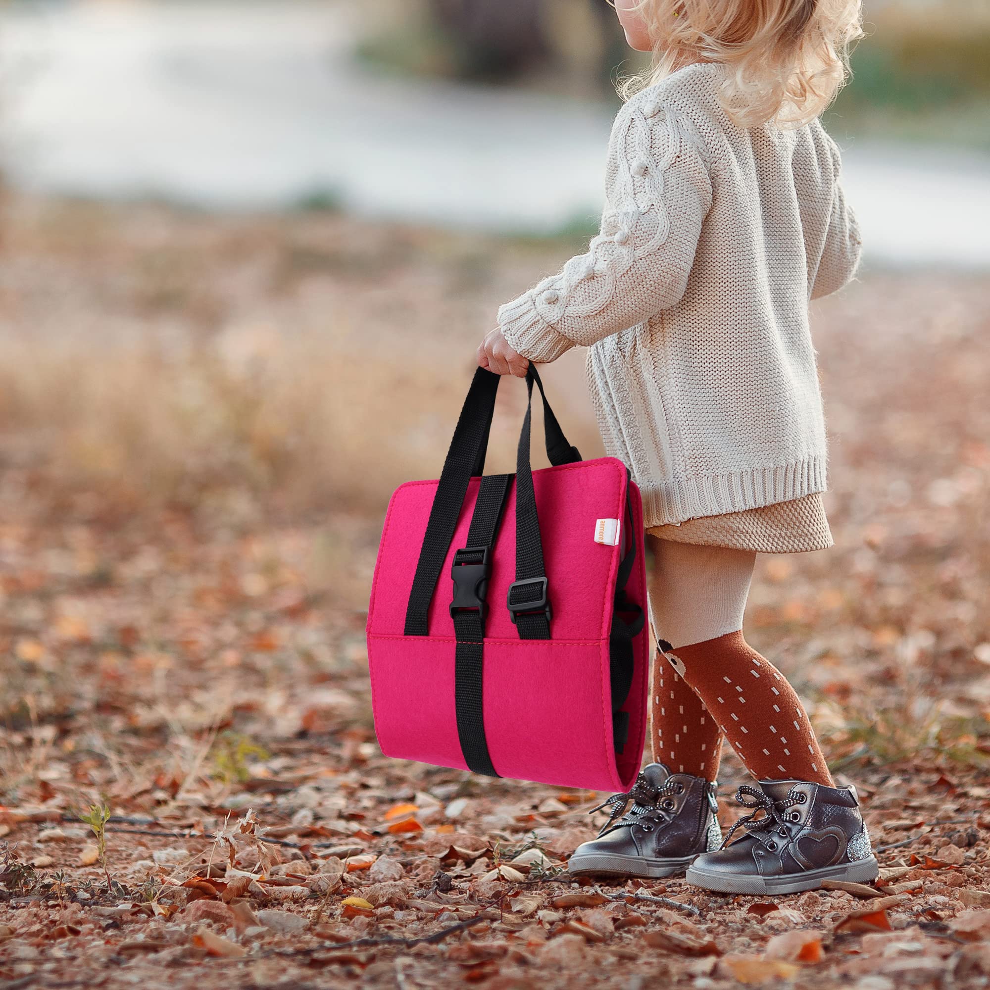 Sac de Transport pour Tonies Figurines, 4 Poches Amovibles, Feutre avec Feuilles Métalliques, Capacité 20 Figurines (Rose)