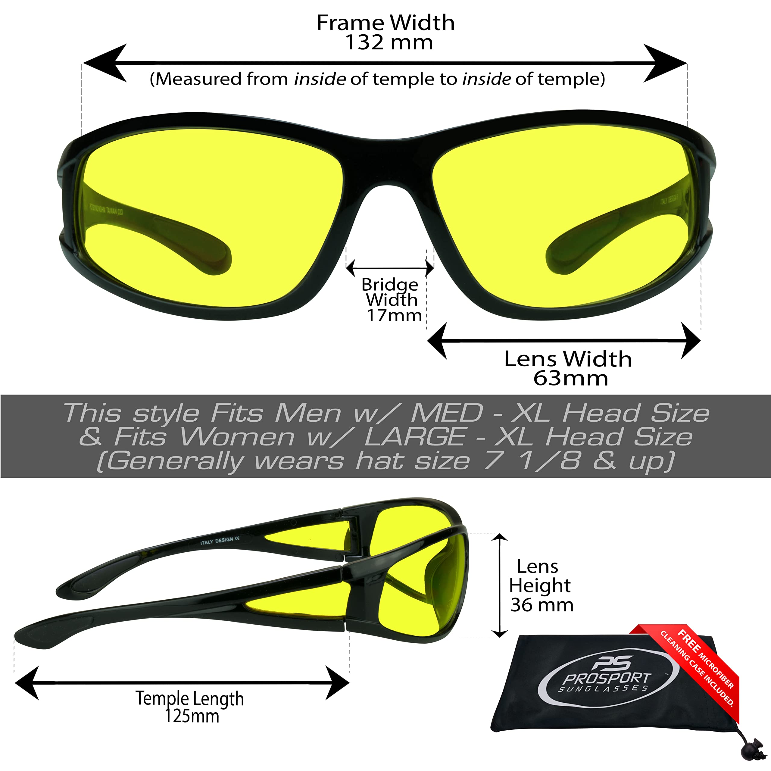 Yellow Lens Night Vision Sunglasses with Side Windows