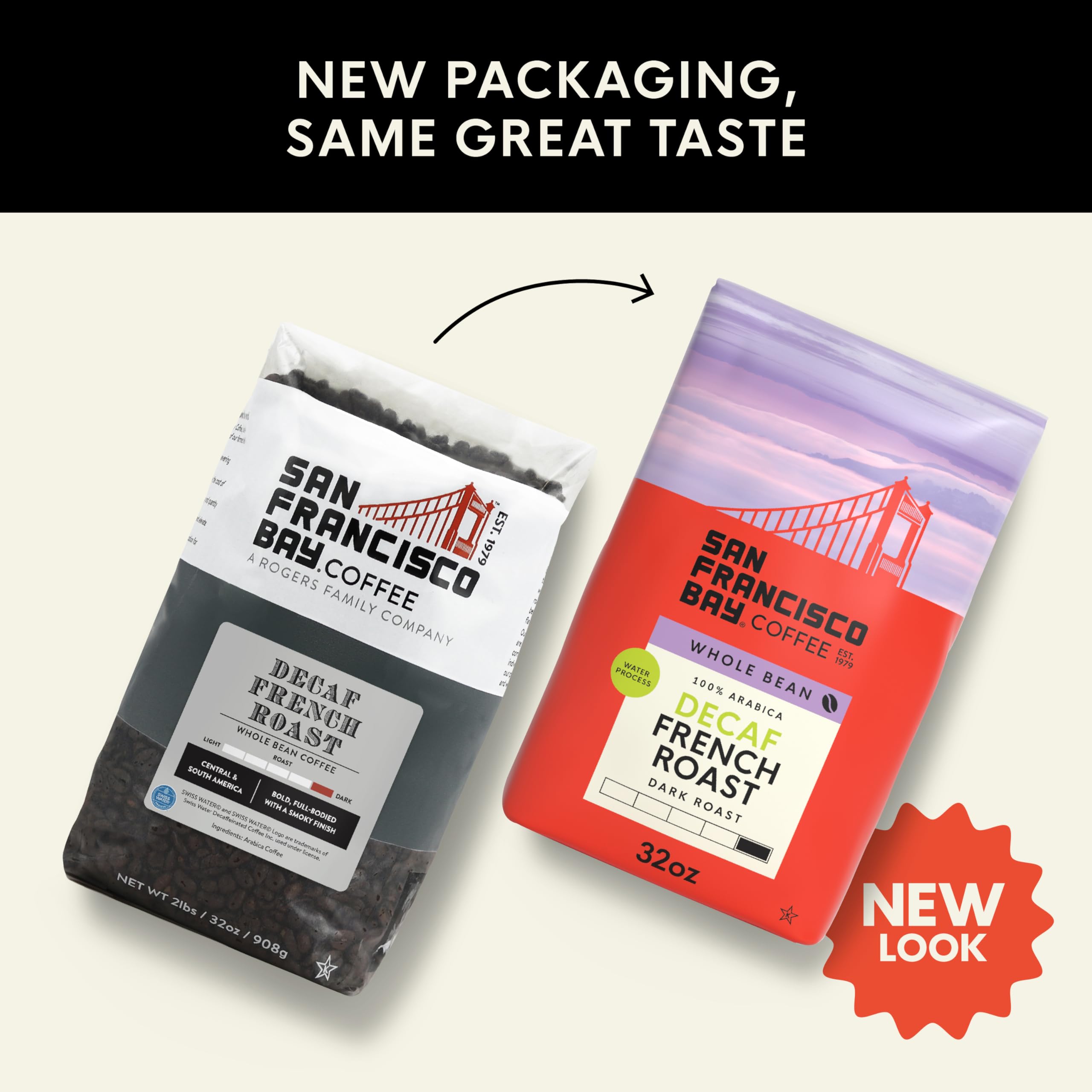 SAN FRANCISCO BAY Coffee DECAF French Roast Whole Bean 2LB (32 Ounce) Dark Roast Swiss Water Decaffeinated