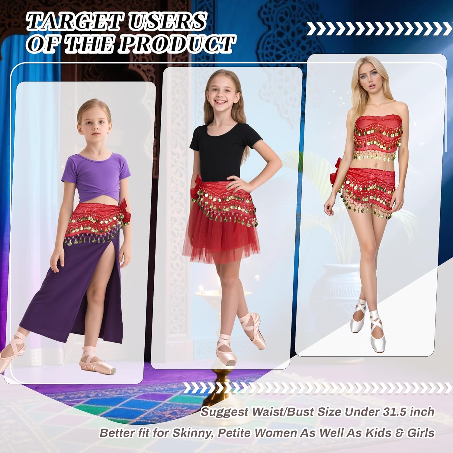 Belly Dance Hip Scarf 2 Piece, Belly Dance Skirt and Top Set, Dancing Coin Skirts for Women, Halloween Costume, 2Pack - Image 6