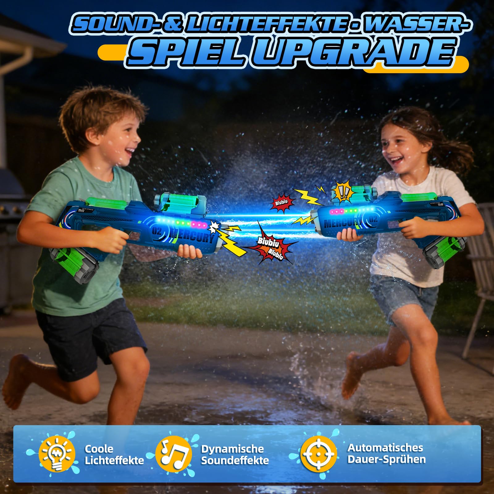 FORMIZON Wasserpistole Elektrisch, Wasserspritzpistole mit Laser Effekt, 32ft One-Touch Großer Reichweite Wasserpistolen, Kinder Und Erwachsene Strandpool Wasserpistole Spielzeug