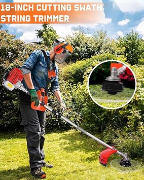52cc Weed Wacker Gas Powered, 2 in 1 Gas String Trimmer/Edger Brush Cutter,Multi Yard Care Tools,Rubber Handle & Shoulder Strap Included, Lightweight Design Red