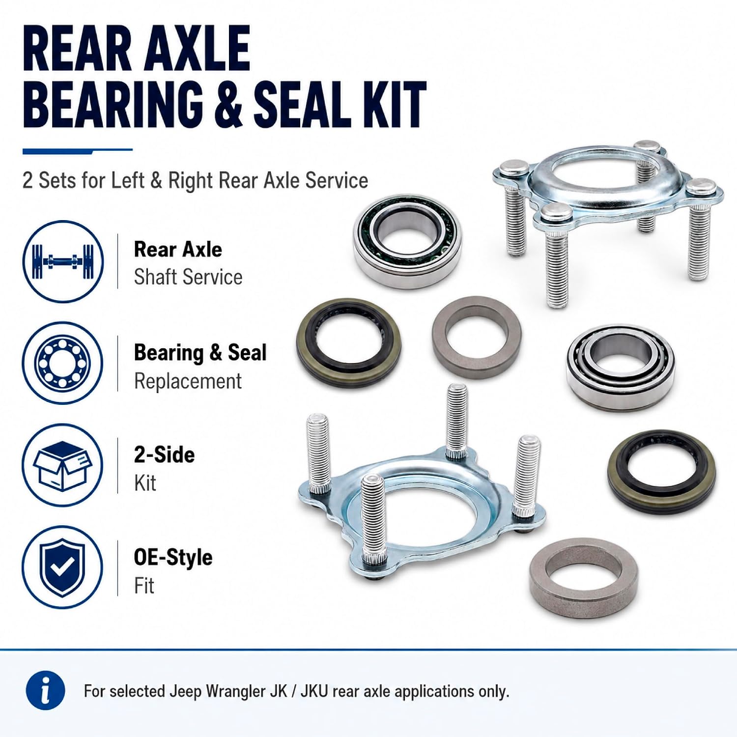 2 Sets Rear Axle Bearing Seal Kit for 07-18 Jeep Wrangler JK JKU | Replaces 68008523AA 68003270AA 83503077 68499023AA, for rear axle shaft service on selected Wrangler JK JKU