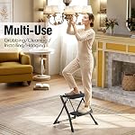 URACKIFY 2 Step Stool Foldable, Step Ladder with Non-Slip Rubber mat, Step Stool with Release Button, Lightweight Steel, Black, Capacity 330LBS.