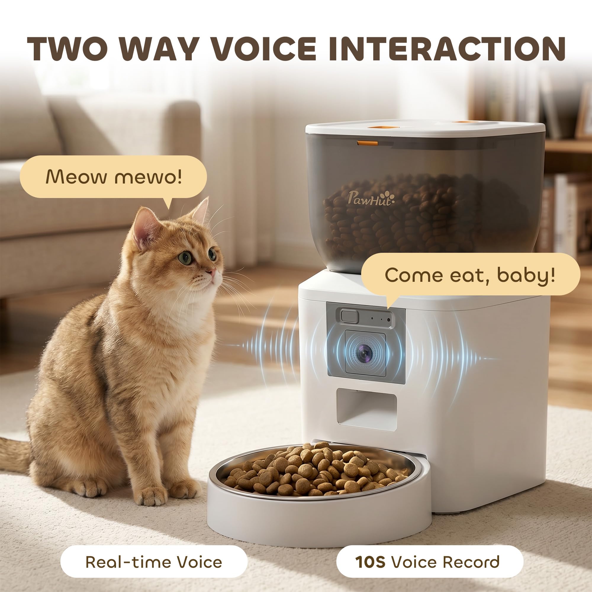 PawHut Comedero automático para gatos con cámara, WiFi de 2.4 G, control inteligente de aplicación, comedero para mascotas de 4 L, 1-10 comidas con audio de 2 vías, visión nocturna, antiobstrucción