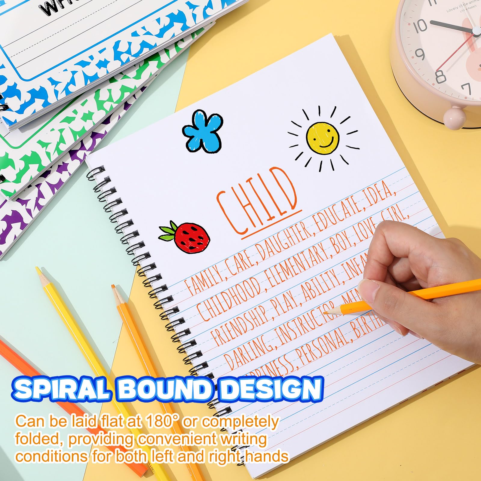 Henoyso 8 Pcs 100 Pages Spiral Primary Composition Notebook K-2 Bulk Primary Journal Drawing Handwriting Practice for Kids 4-6 Kindergarten Preschool Home School 1st 2nd Grade Student (Fresh Color)