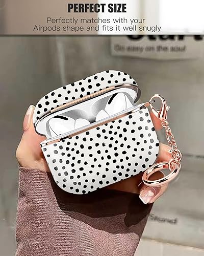 Miniatura 2 de ZEKICE Compatible con AirPod Pro de 21 generación, a prueba de golpes, con llavero de oro rosa, para niñas, mujeres y hombres (lindo lunares negros)