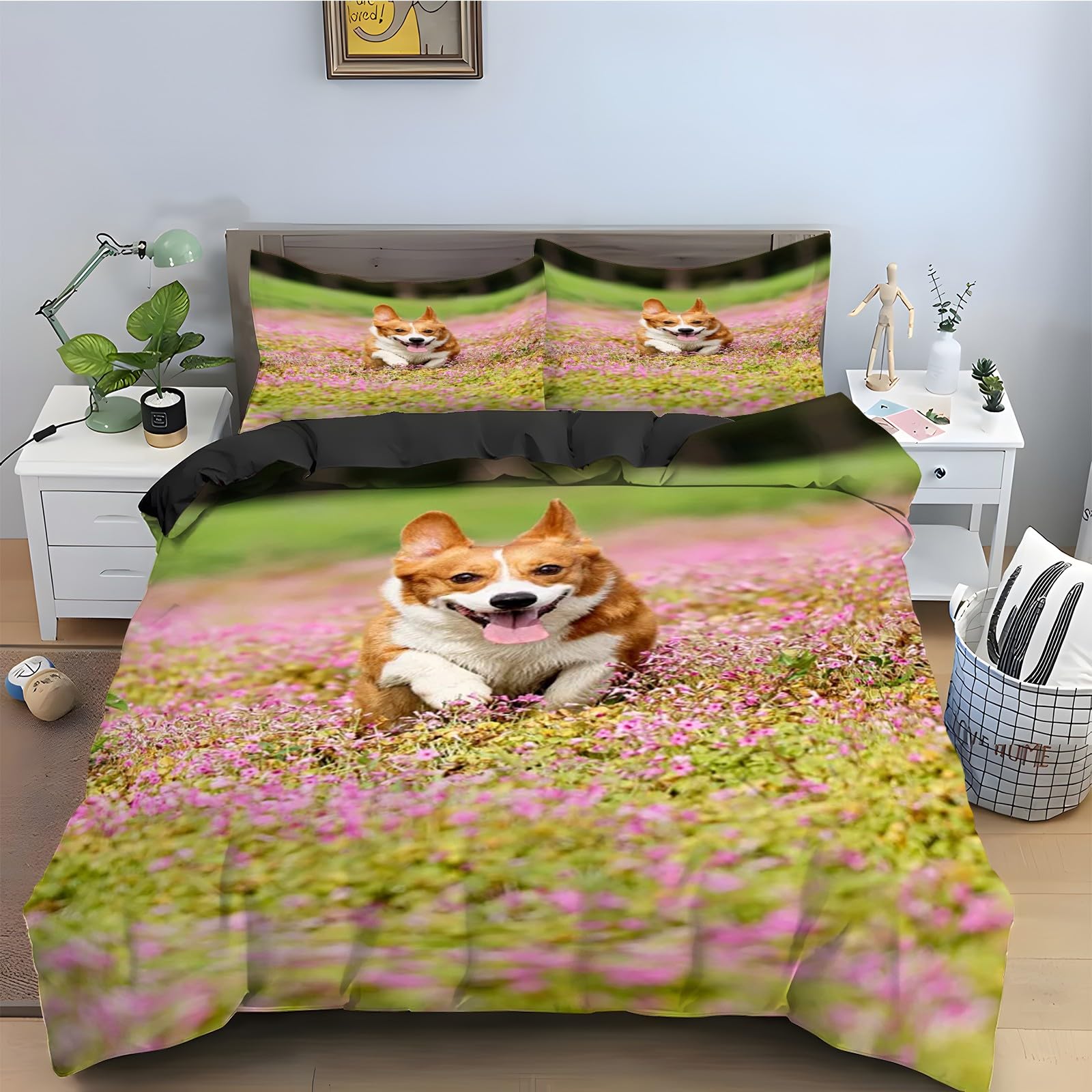 Parure de lit 90x190 corgi le cadeau d'anniversaire parfait pour passionnés d'animaux
