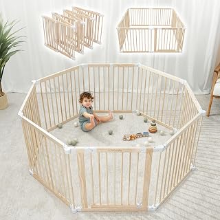 Comfy Cubs Wooden Baby Playpen 57x57in Extendable to 228in Foldable Pine Wood Play Yard with Child-Proof Lock