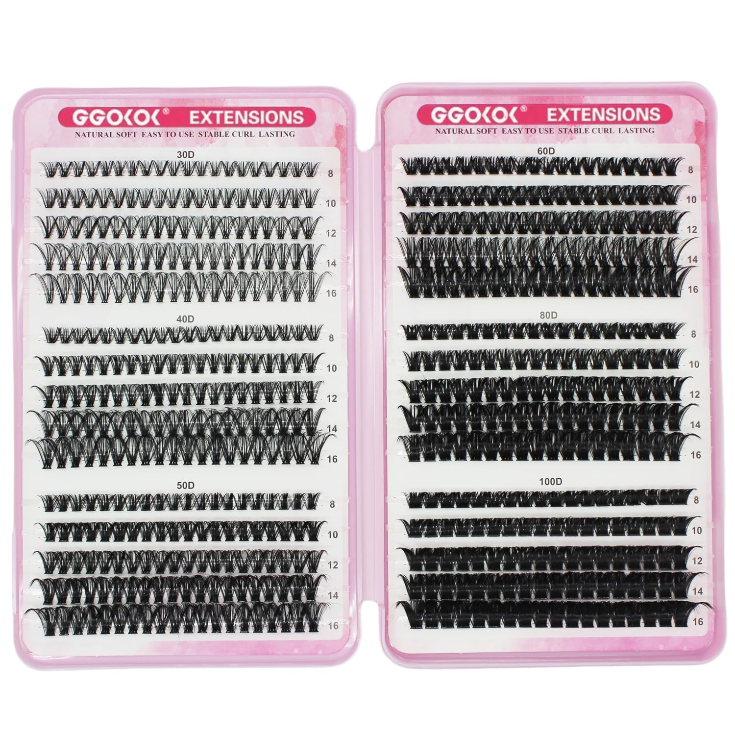 GGOKOK DIY Lash Clusters 30D+40D+50D+60D+80D+100D Fluffy Volume 8-16MM Thick Eyelash Extension Kit Individual Lash Russian Eyelashes Extensions Wispy Lash Clusters(30D-100D) - Image 2