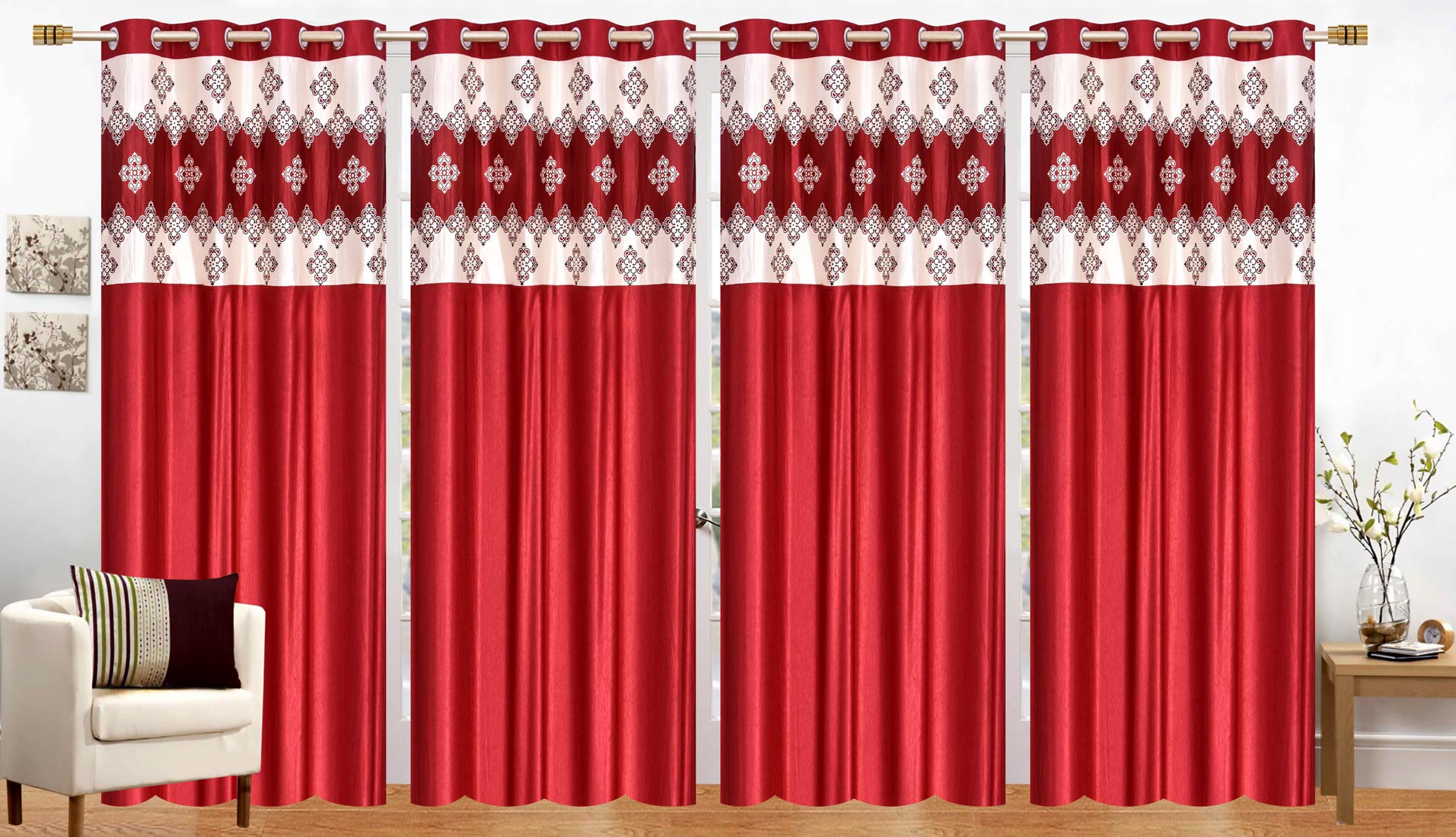 Excel Bazaar Maroon Long Crush Door 7ft Patch Polyester Curtain Pack of 4