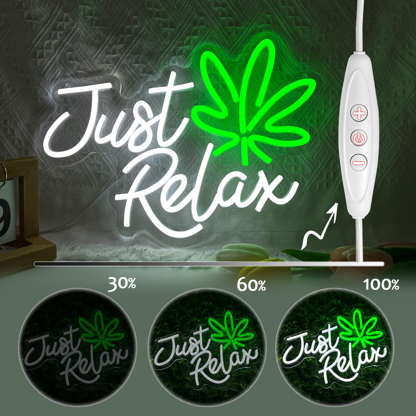 Neonowy znak "Just Relax", znaki LED na ścianę sypialni, do klubu męskiego, na imprezę, do baru, zasilany przez USB z przełącznikiem ściemniania, dekoracja pokoju gier, akademika, prezenty