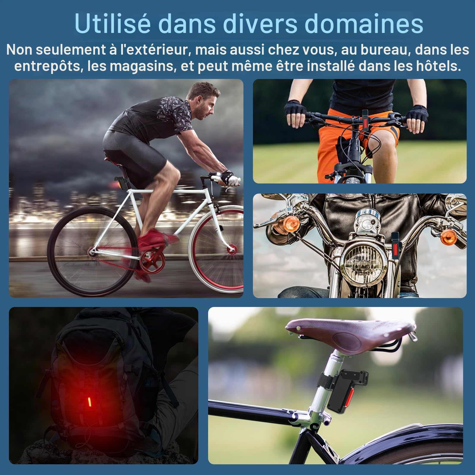 Caméra Vélo Arrière 1080P 120° 19h IPX3 avec feu, Dashcam pour Vélo/Moto