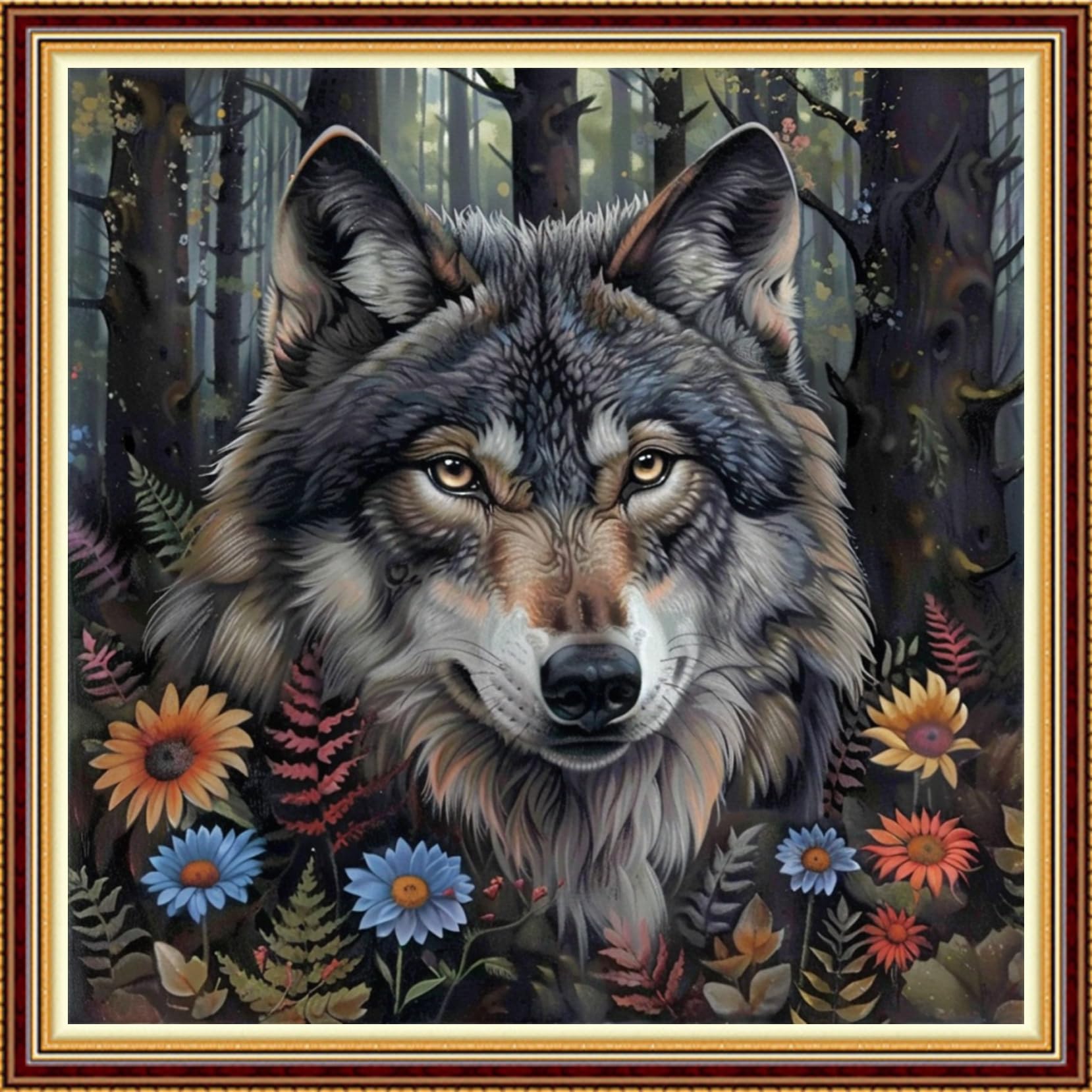 Fanxvivy Stamped Counted Cross Stitch Kits for Adults Printed Cross-Stitch Patterns 11CT Stamped or Counted Cross Stitching Embroidery Kit Needlepoint Kits-Forest Wolf King 18x18 inch