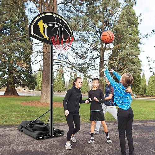 Miniatura 2 de Goplus Aro de baloncesto portátil para interiores y exteriores 425-10 pies 12 niveles ajustable con tablero inastillable de 44 pulgadas base
