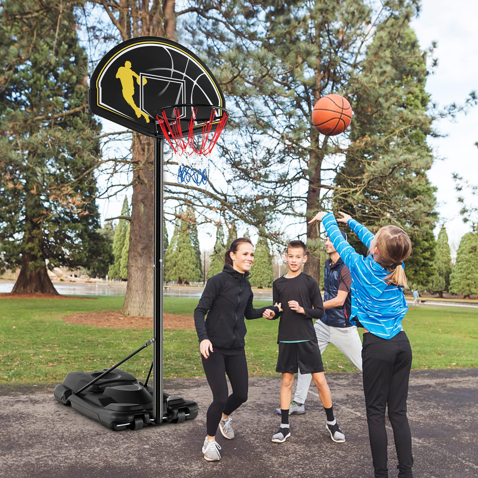 COSTWAY Panier de Basket-Ball sur Pieds Hauteur Réglable 130-305cm, Support de Basket Portable avec Roues et Base Rechargeable Résistant aux Intempéries, pour Intérieure & Extérieure