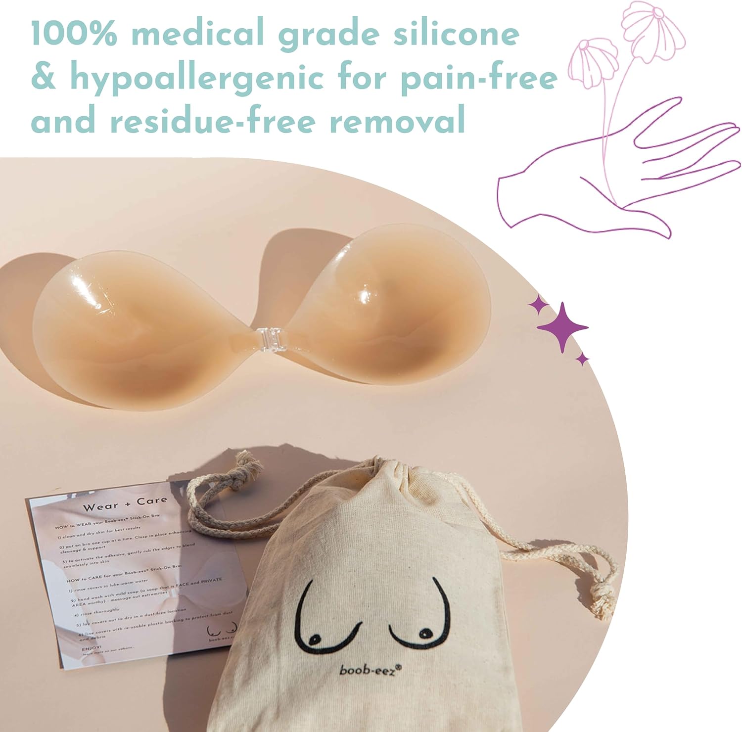 Hypoallergenic Adhesive Backless Sticky Bra Push-Up Lift Bra Sweat Proof 100% Silicone, Non-Toxic, Reusable & Washable
