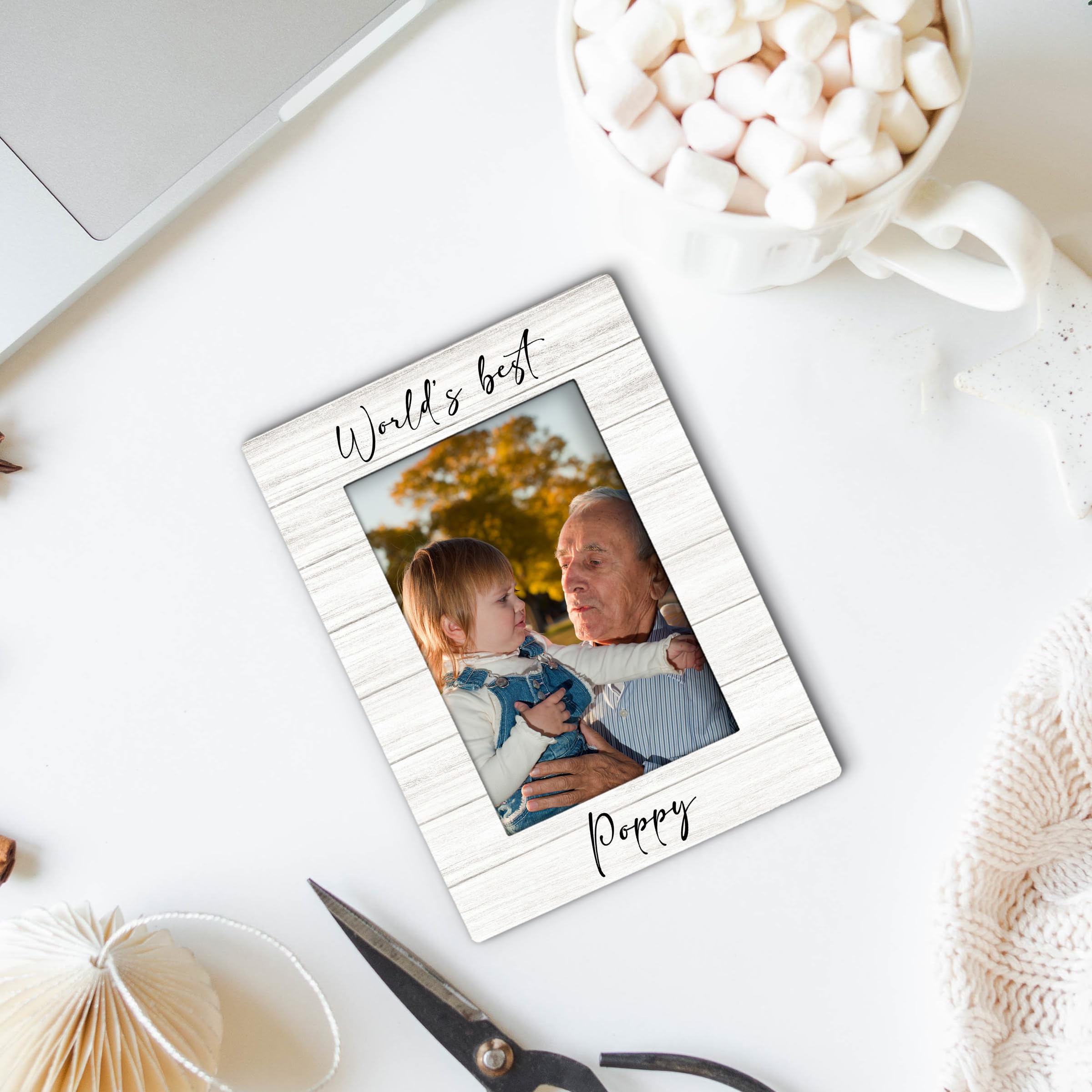Poppy Gifts Picture Frame 4x6, Grandpa Wooden Picture Frame, Christmas Fathers Day Birthday Gift for Poppys from Grandkids, World's Best Poppy Decorative Photo Frames for Table Desk Decor