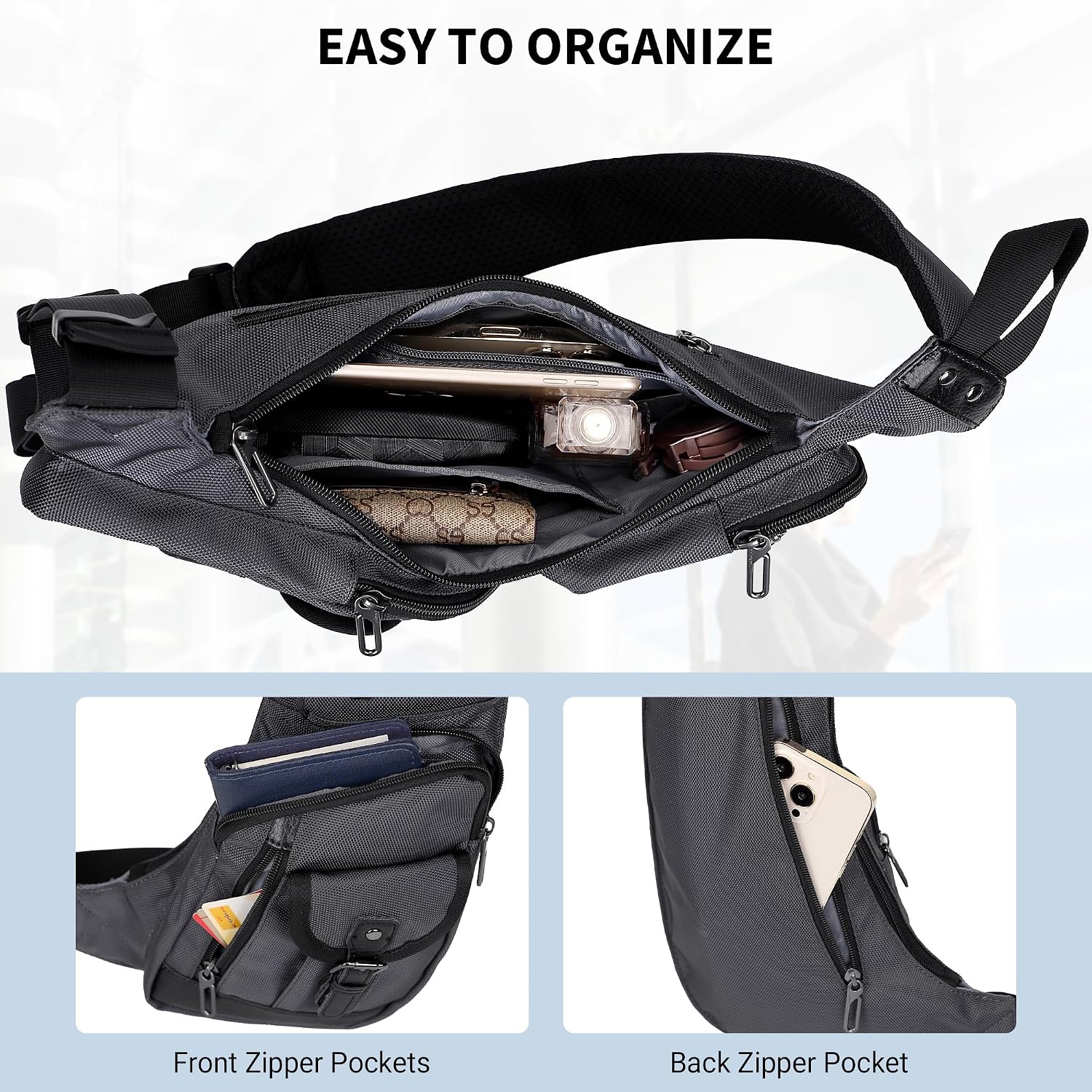 WITZMAN Sling Bag for Men Crossbody Bags Travel Slim Chest Bag One Strap Lightweight Casual Daypack